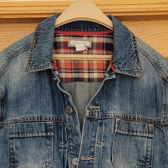 Carbon2Cobalt C2C Men's VTG Burnout Denim Trucker Jacket Size Large - Picture 6 of 14